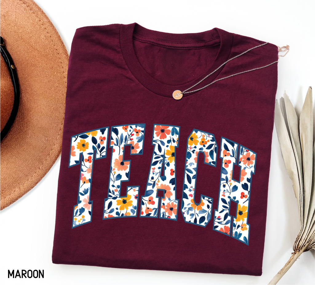 Teach Floral Adult T-shirt