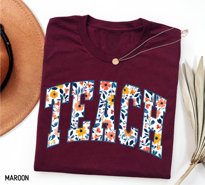 Teach Floral Adult T-shirt