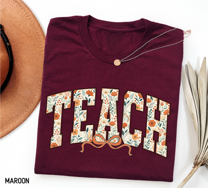 Teach Coquette Bow Adult T-shirt