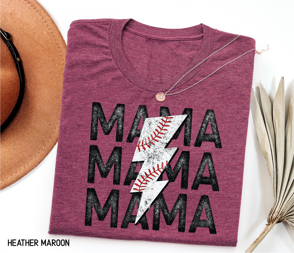 Mama Baseball Bolt Adult T-shirt