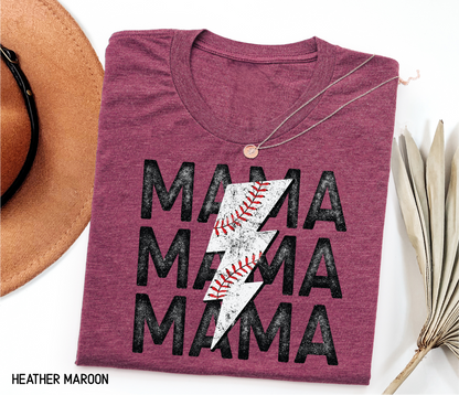 Mama Baseball Bolt Adult T-shirt