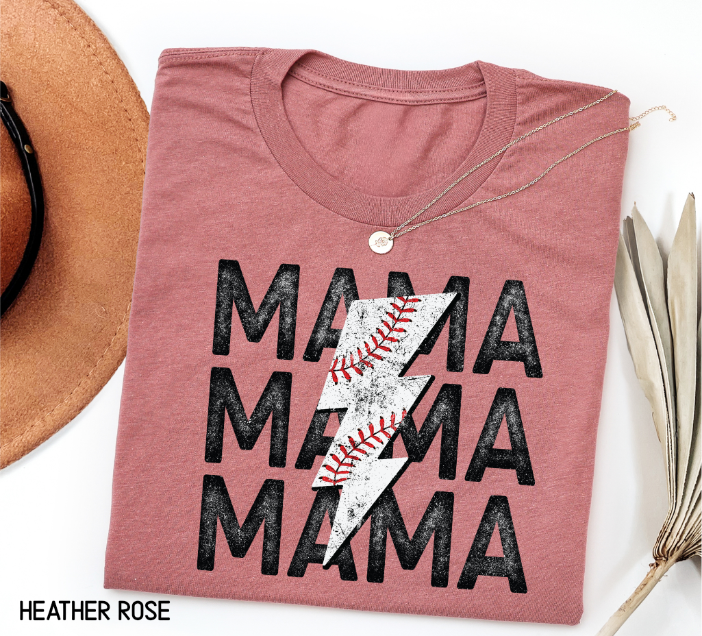 Mama Baseball Bolt Adult T-shirt