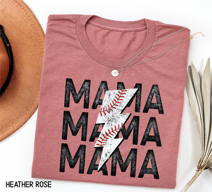 Mama Baseball Bolt Adult T-shirt