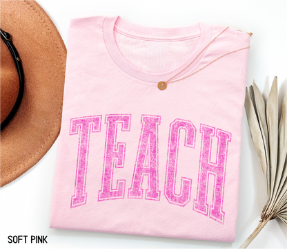 Pink Teach Adult T-shirt