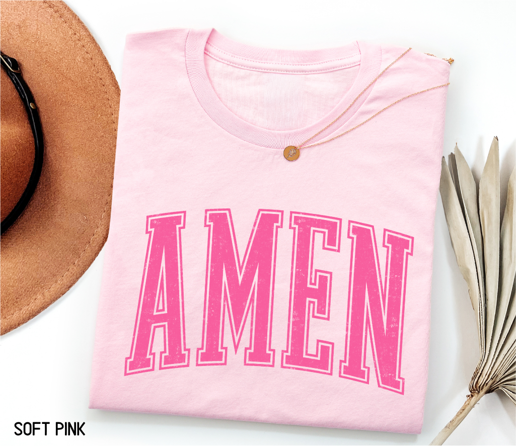 Pink Distressed Amen Adult T-shirt