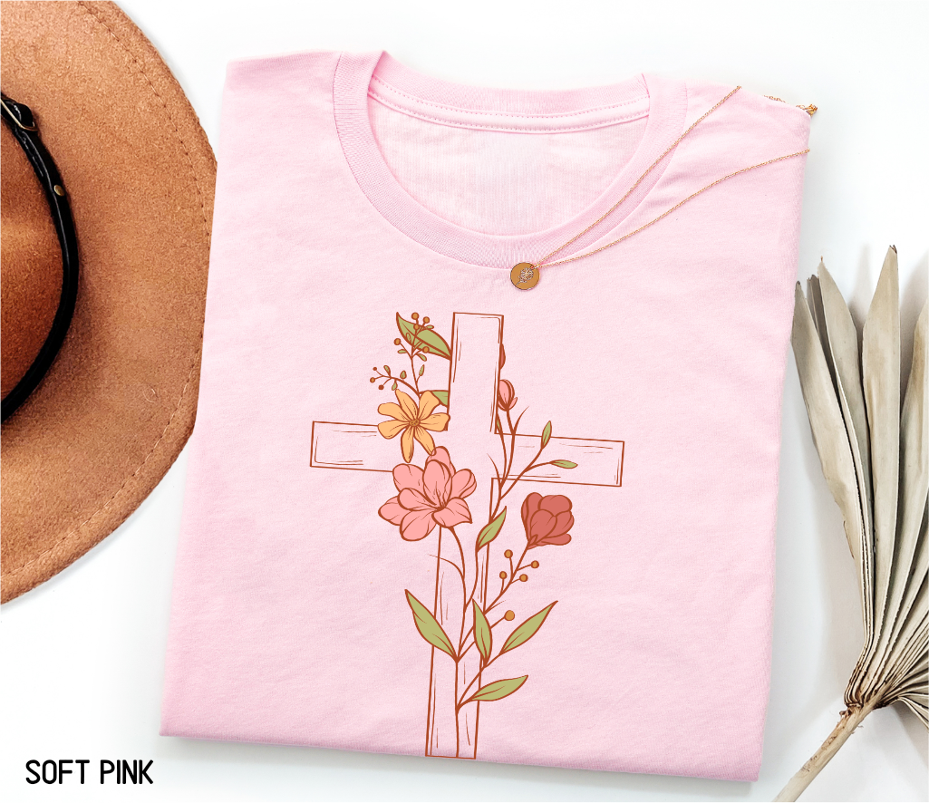 Floral Cross Adult T-shirt