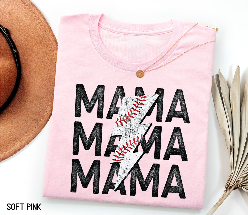 Mama Baseball Bolt Adult T-shirt