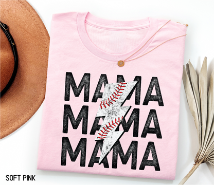 Mama Baseball Bolt Adult T-shirt