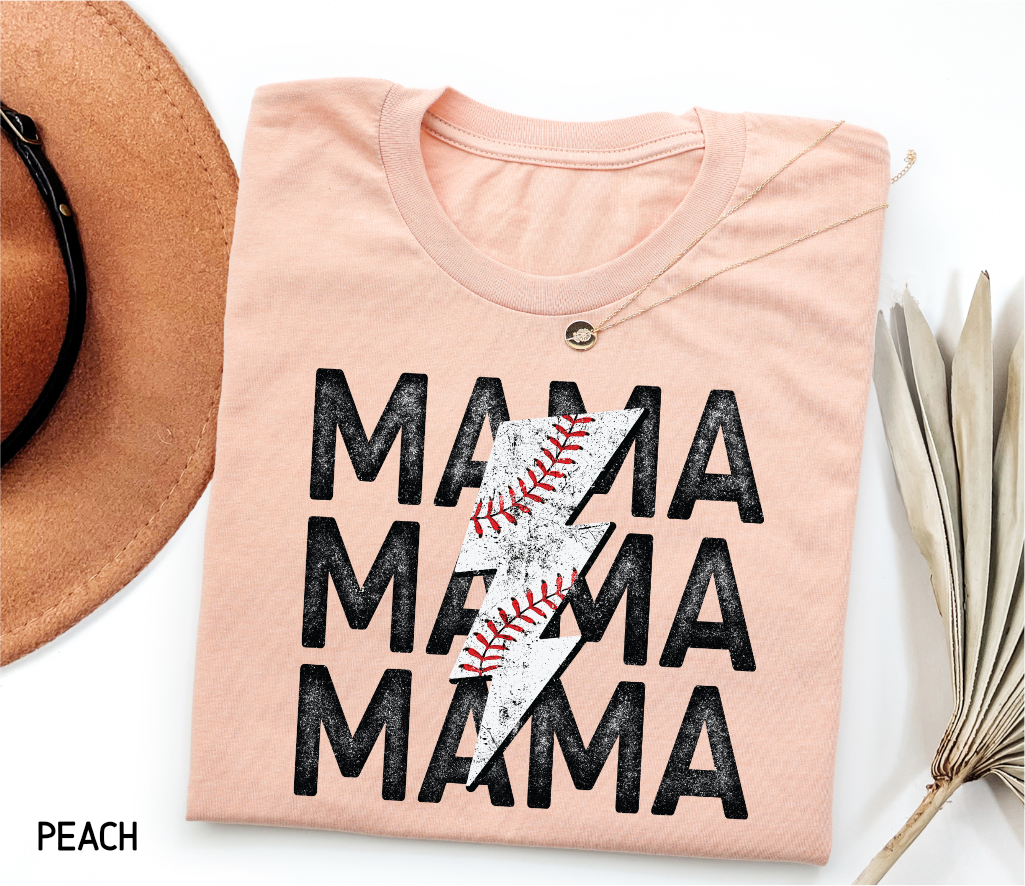 Mama Baseball Bolt Adult T-shirt
