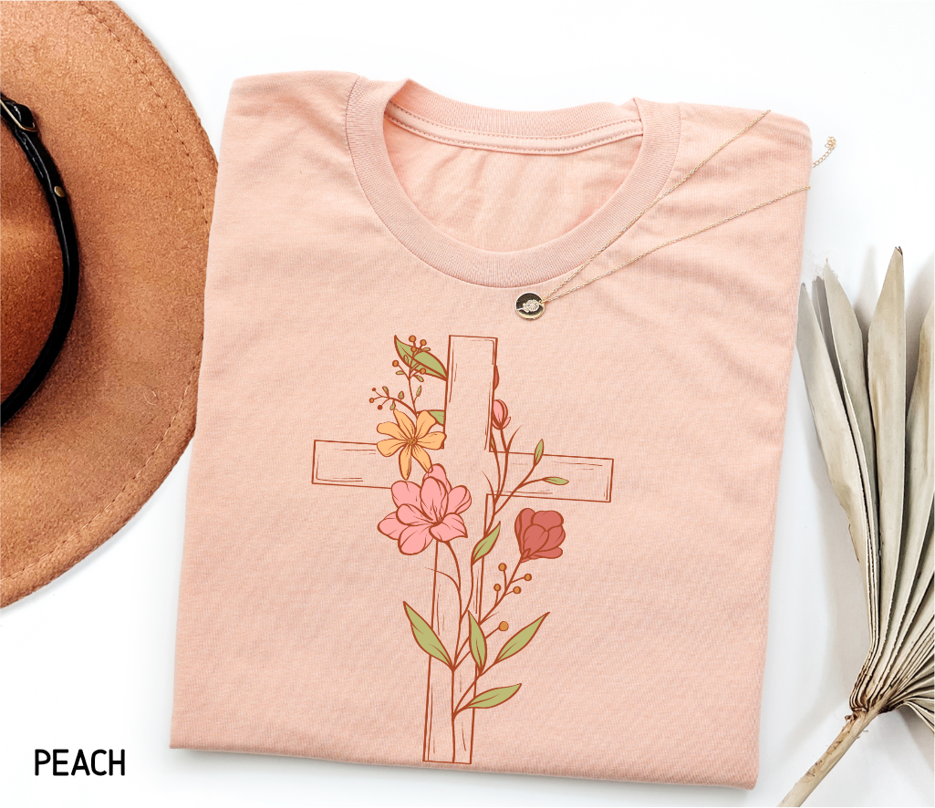Floral Cross Adult T-shirt