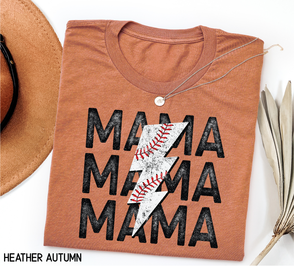 Mama Baseball Bolt Adult T-shirt