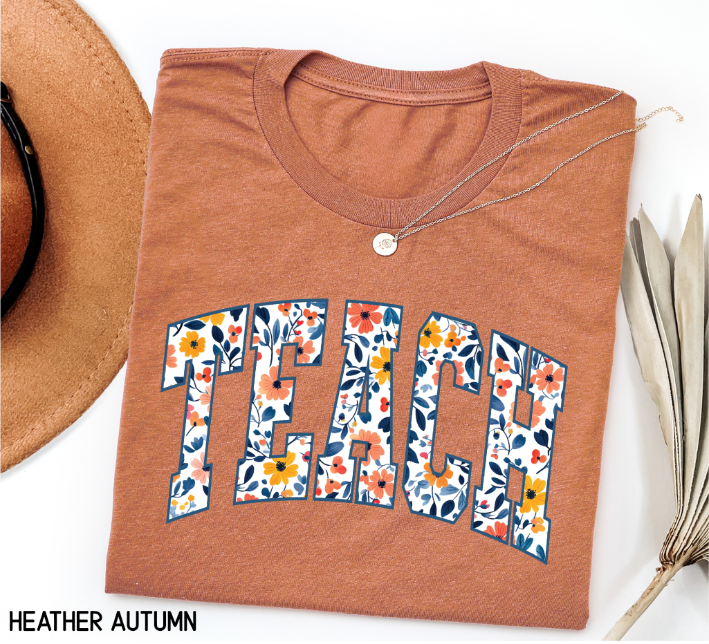 Teach Floral Adult T-shirt