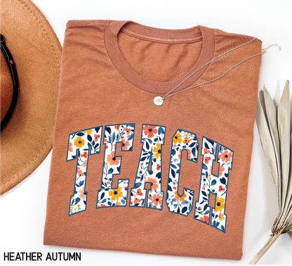 Teach Floral Adult T-shirt