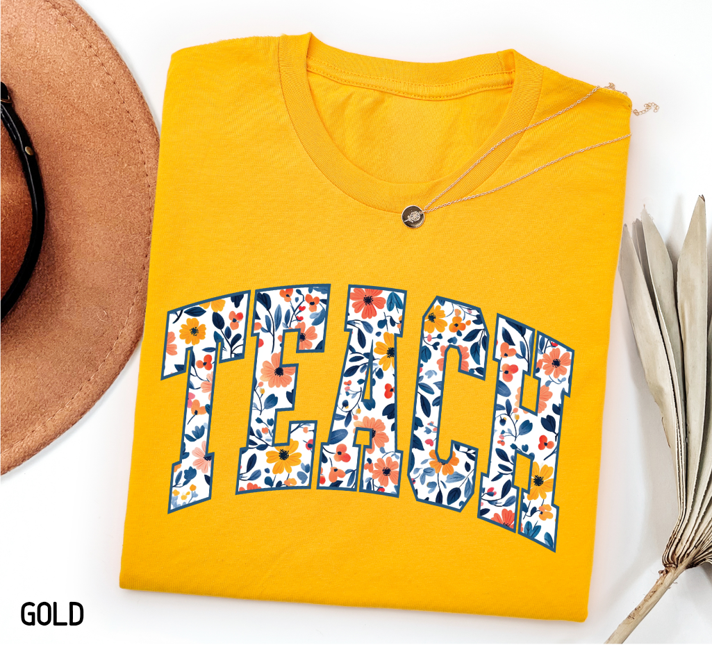Teach Floral Adult T-shirt