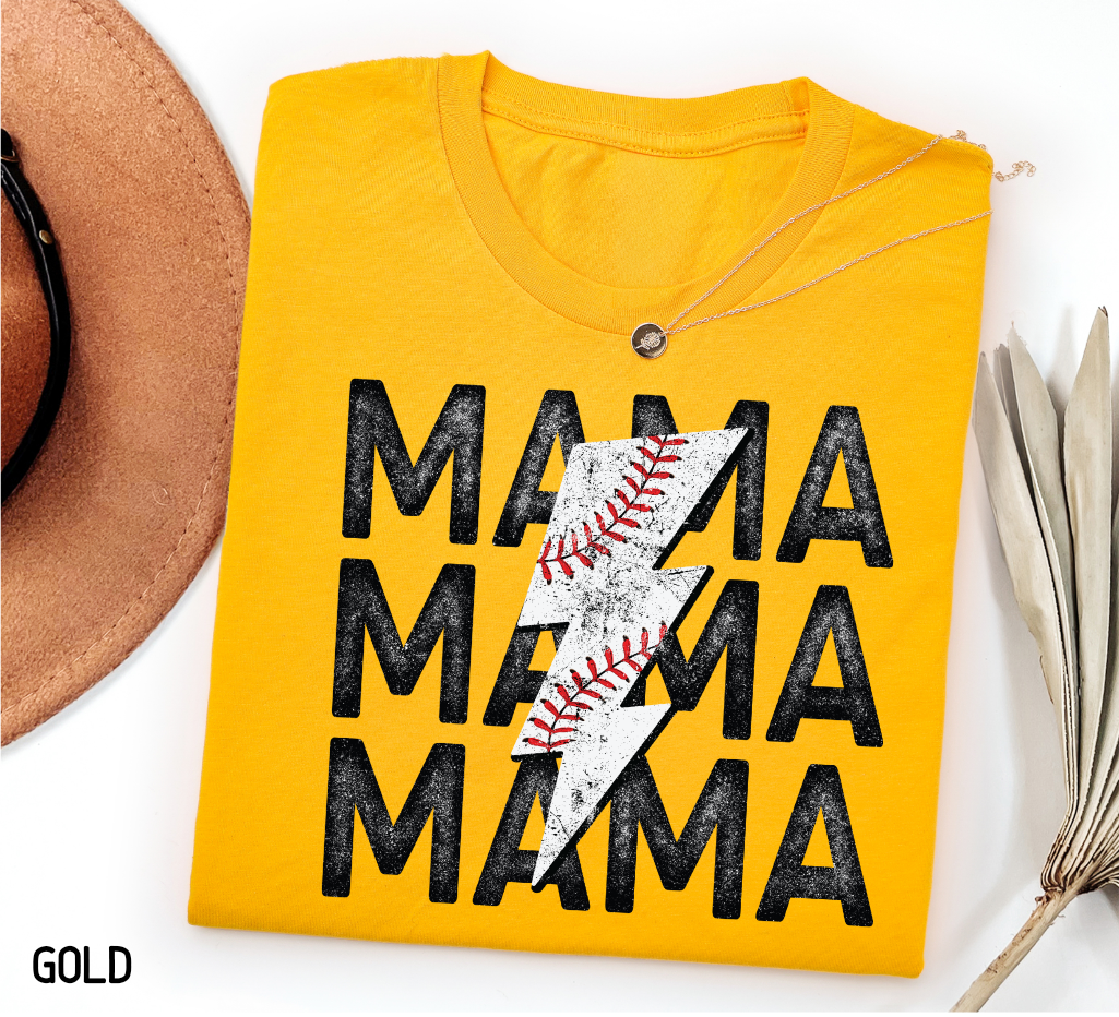 Mama Baseball Bolt Adult T-shirt