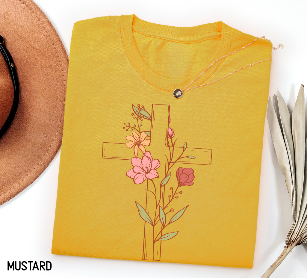 Floral Cross Adult T-shirt