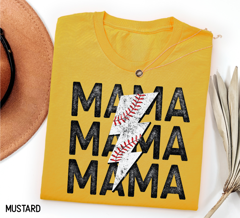 Mama Baseball Bolt Adult T-shirt