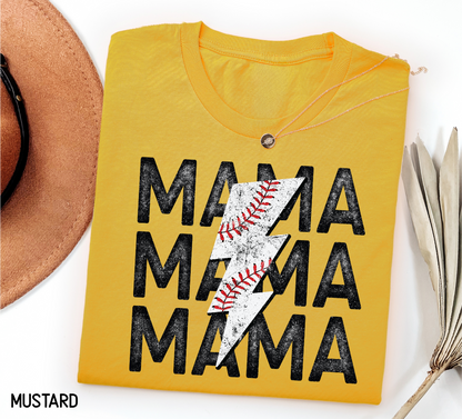 Mama Baseball Bolt Adult T-shirt