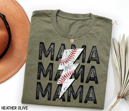 Mama Baseball Bolt Adult T-shirt