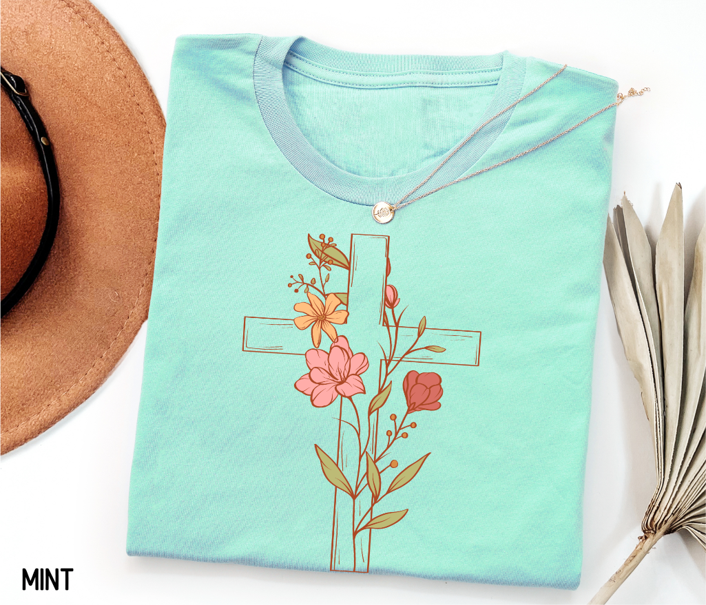 Floral Cross Adult T-shirt
