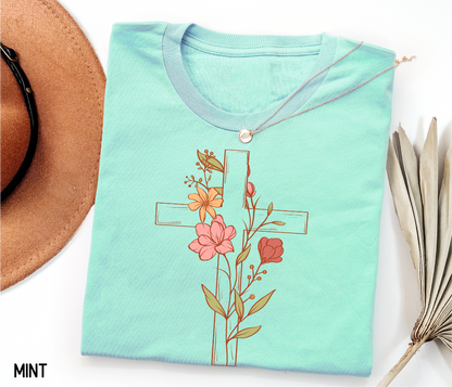 Floral Cross Adult T-shirt