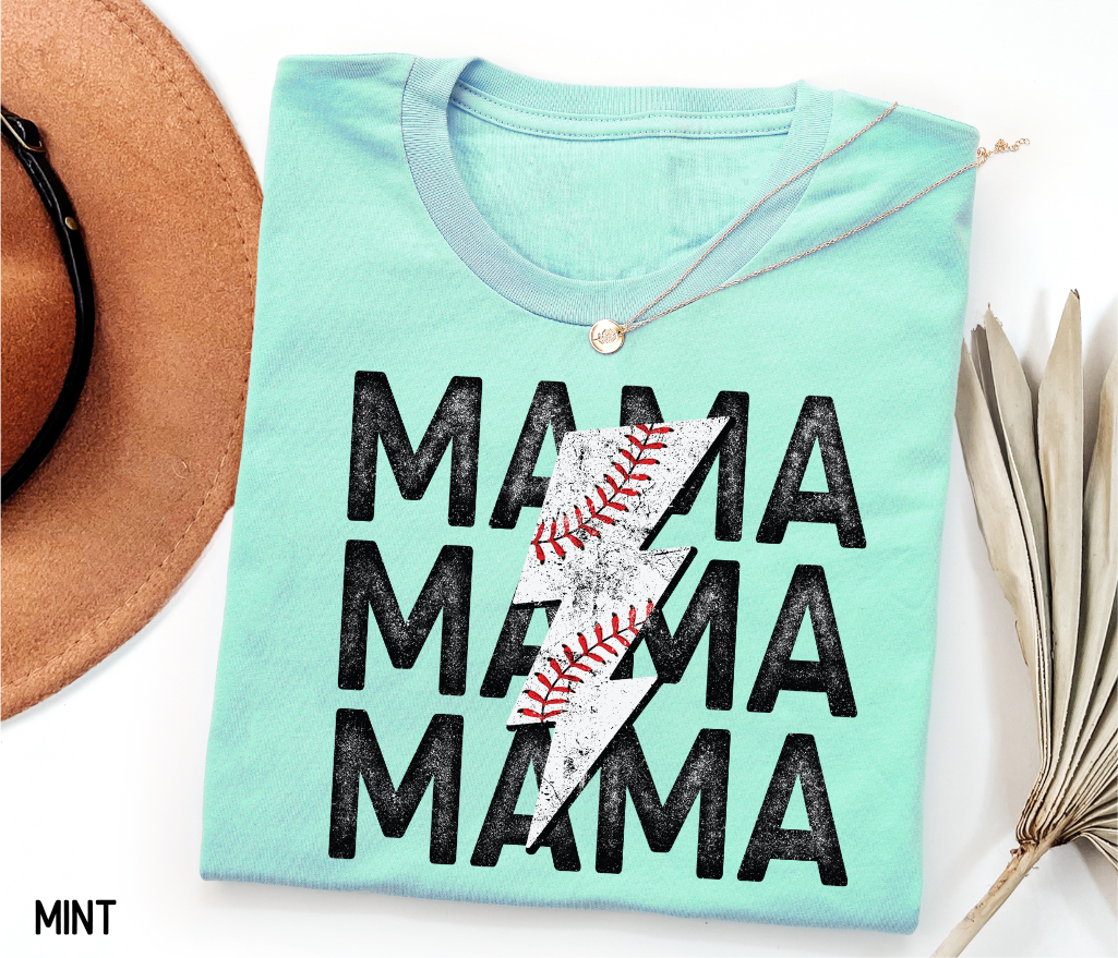 Mama Baseball Bolt Adult T-shirt