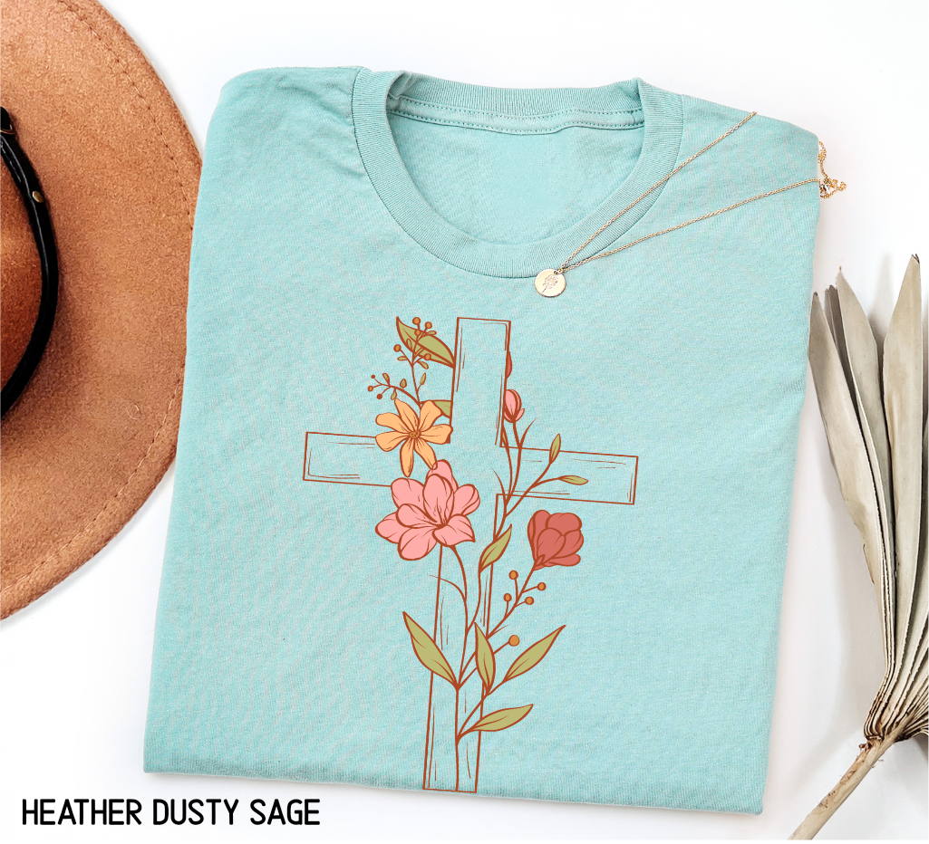 Floral Cross Adult T-shirt