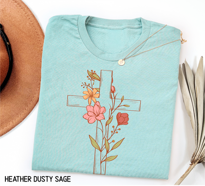 Floral Cross Adult T-shirt