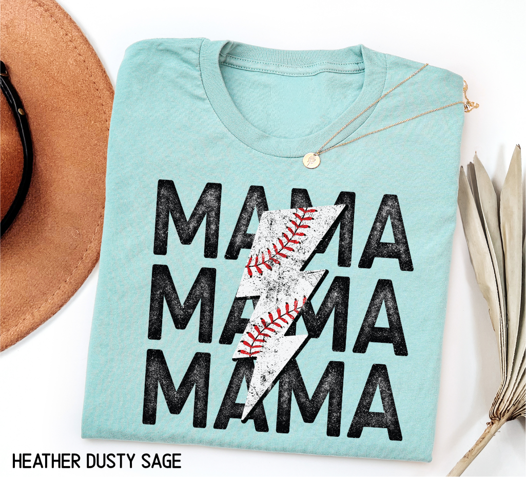 Mama Baseball Bolt Adult T-shirt