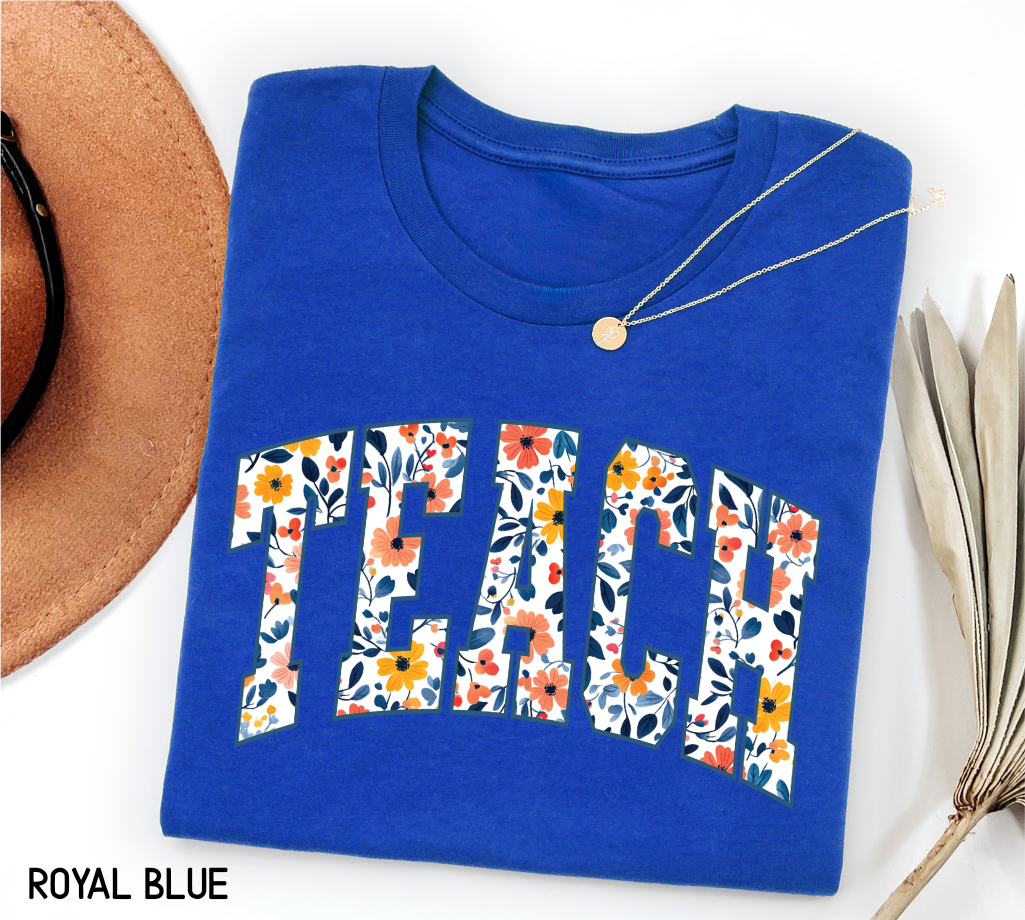 Teach Floral Adult T-shirt