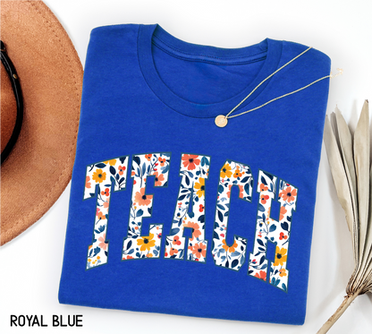 Teach Floral Adult T-shirt