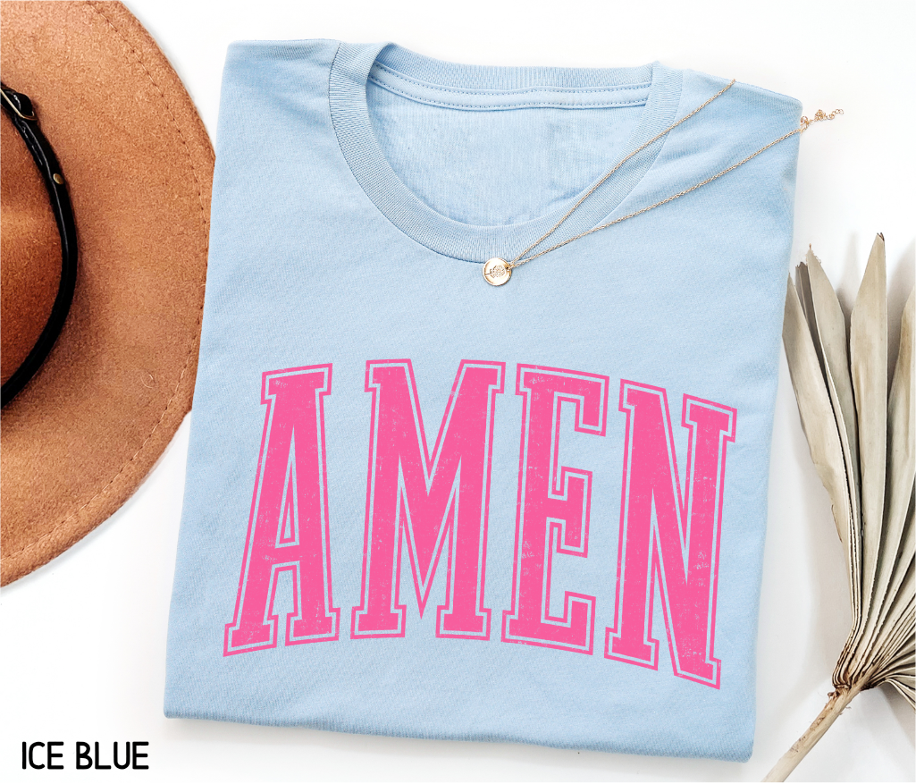 Pink Distressed Amen Adult T-shirt