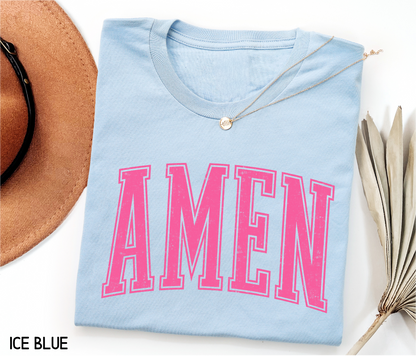 Pink Distressed Amen Adult T-shirt