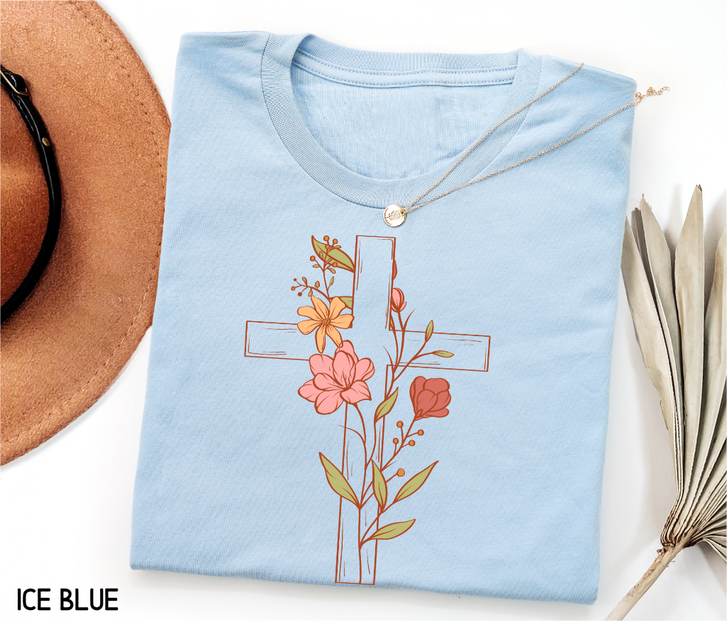 Floral Cross Adult T-shirt