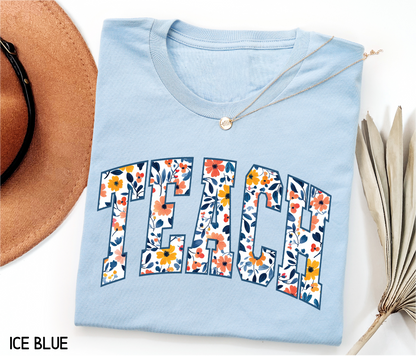 Teach Floral Adult T-shirt