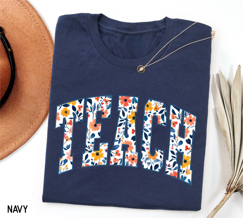 Teach Floral Adult T-shirt