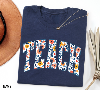 Teach Floral Adult T-shirt