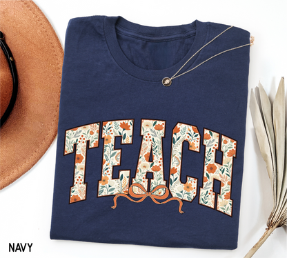 Teach Coquette Bow Adult T-shirt