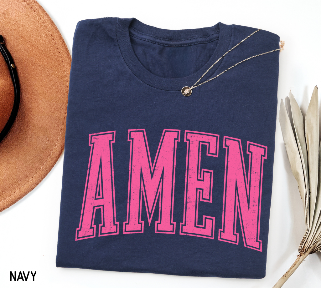 Pink Distressed Amen Adult T-shirt