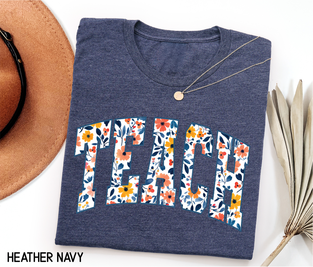 Teach Floral Adult T-shirt