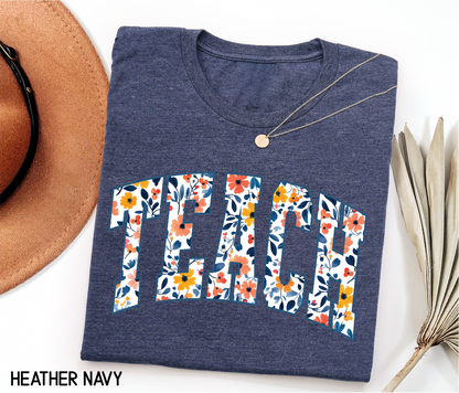 Teach Floral Adult T-shirt