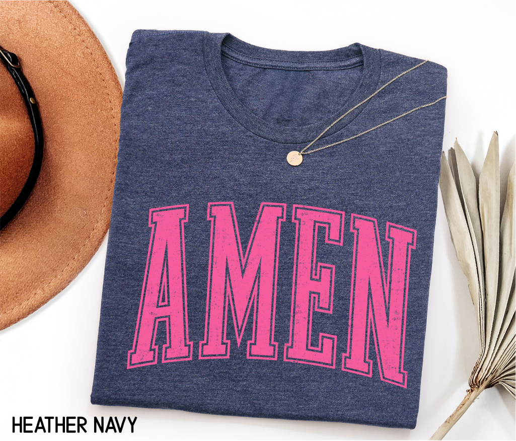 Pink Distressed Amen Adult T-shirt