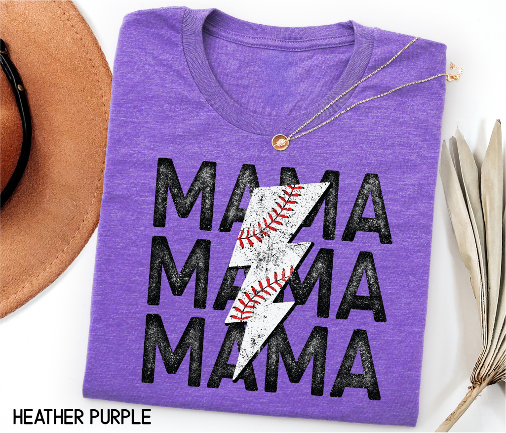 Mama Baseball Bolt Adult T-shirt
