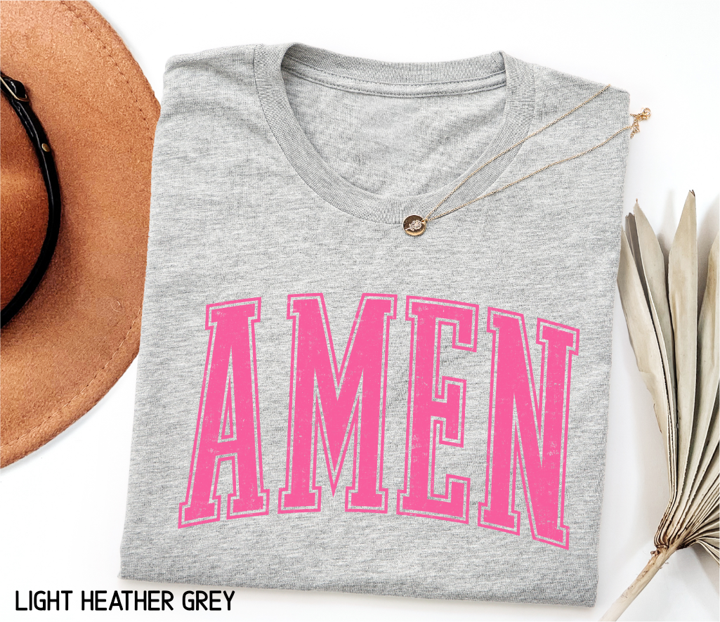 Pink Distressed Amen Adult T-shirt