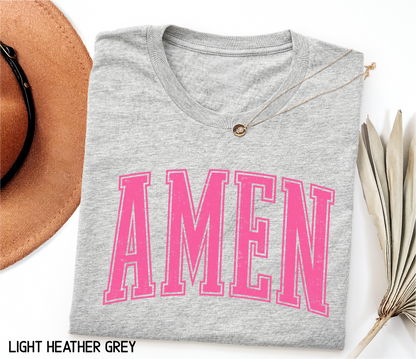 Pink Distressed Amen Adult T-shirt