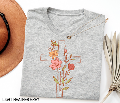 Floral Cross Adult T-shirt