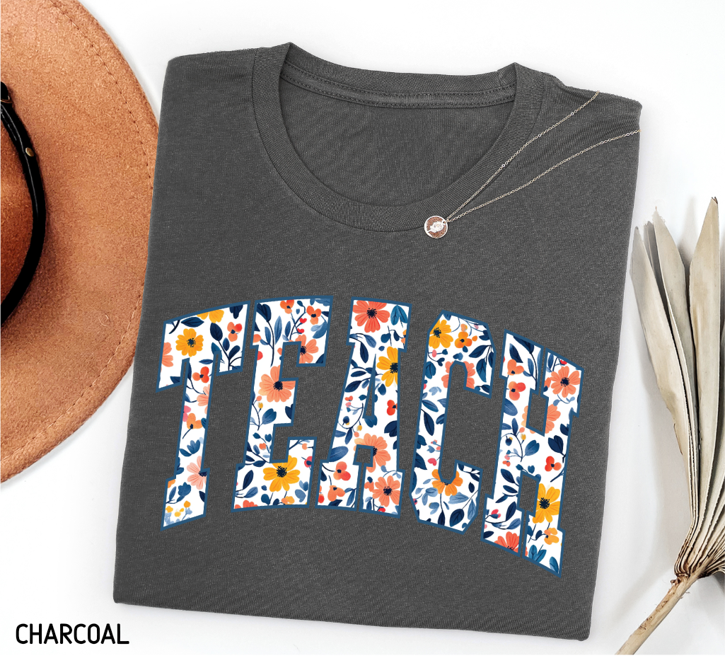 Teach Floral Adult T-shirt