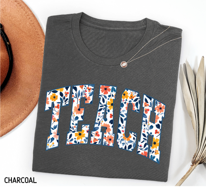 Teach Floral Adult T-shirt