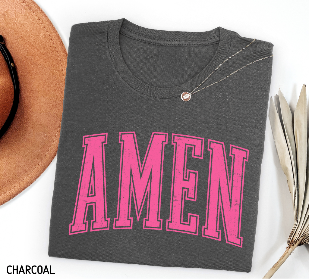 Pink Distressed Amen Adult T-shirt