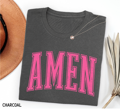 Pink Distressed Amen Adult T-shirt